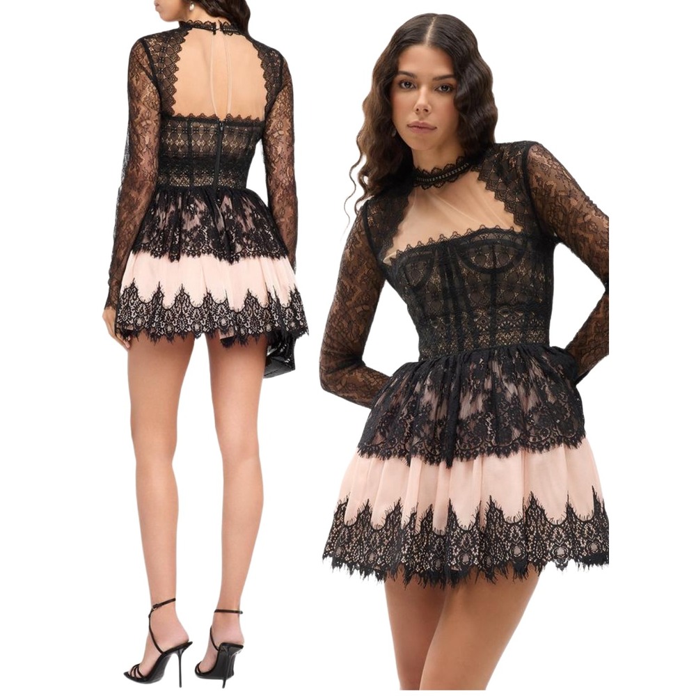 NEW Bronx and Banco Daphne Illusion Corset Lace Mini Dress - Size Medium